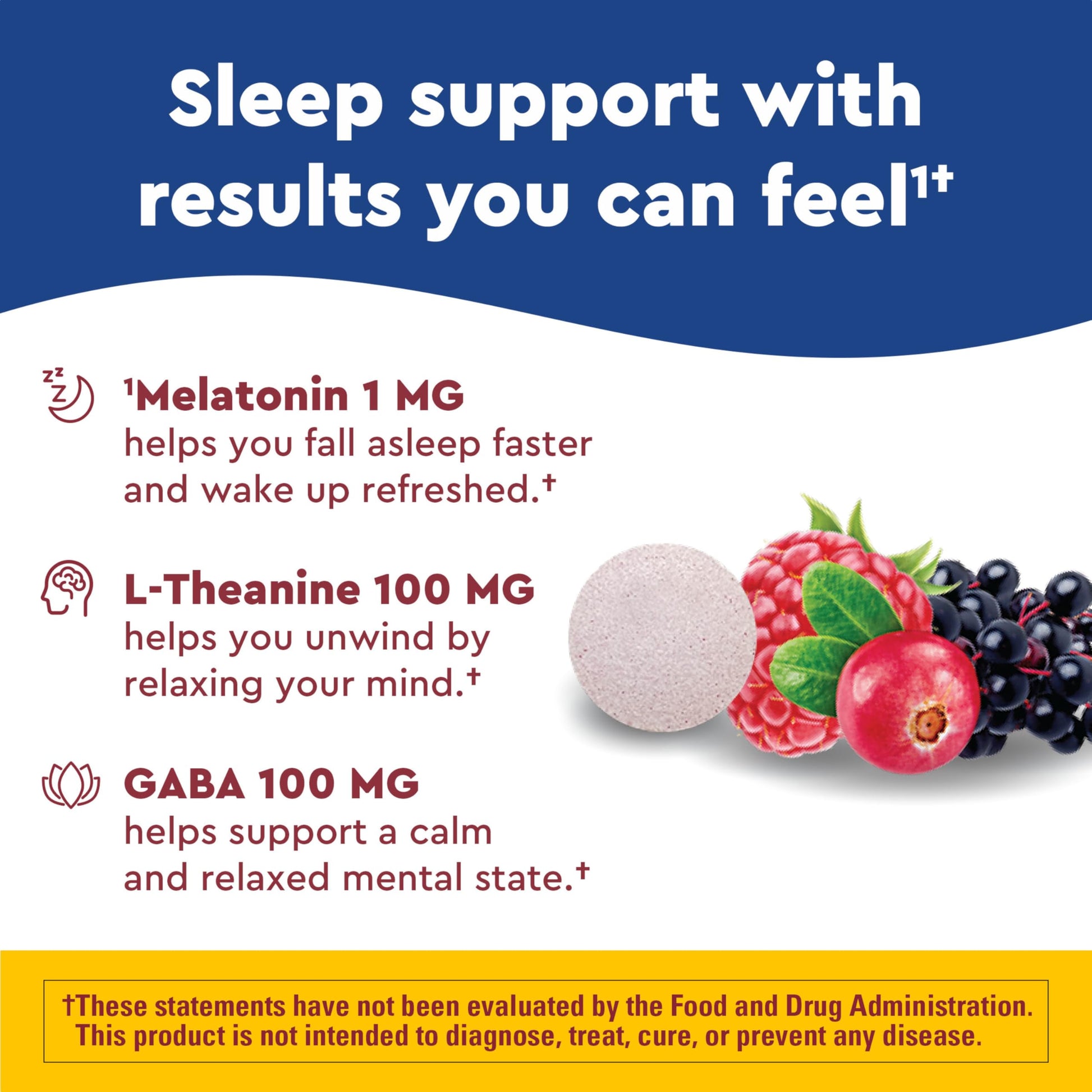 Authentic USA imported Nature Made sleep supplement bottle featuring berry flavor text