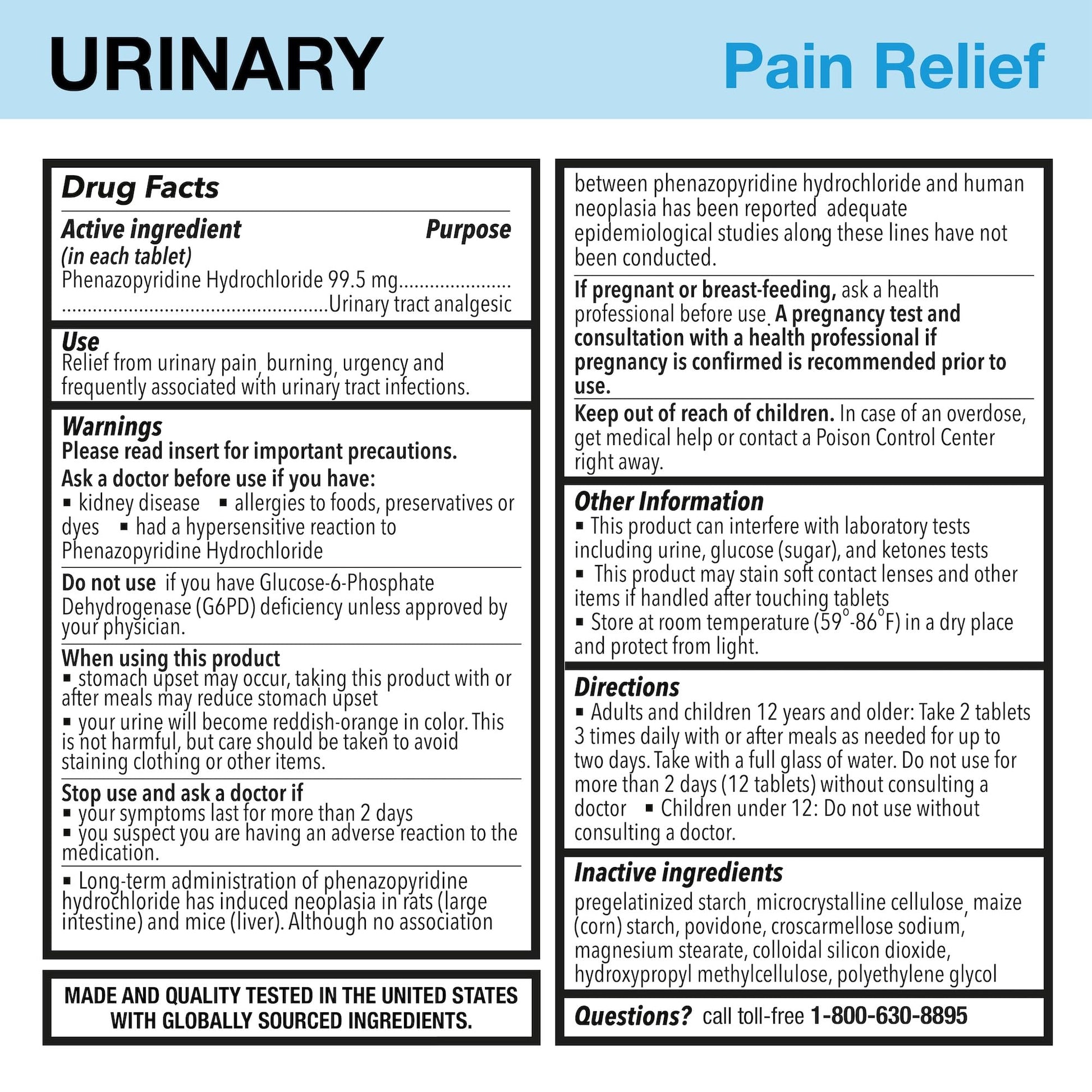 Puregen Labs Phenazopyridine Hydrochloride 72 count supplement facts panel
