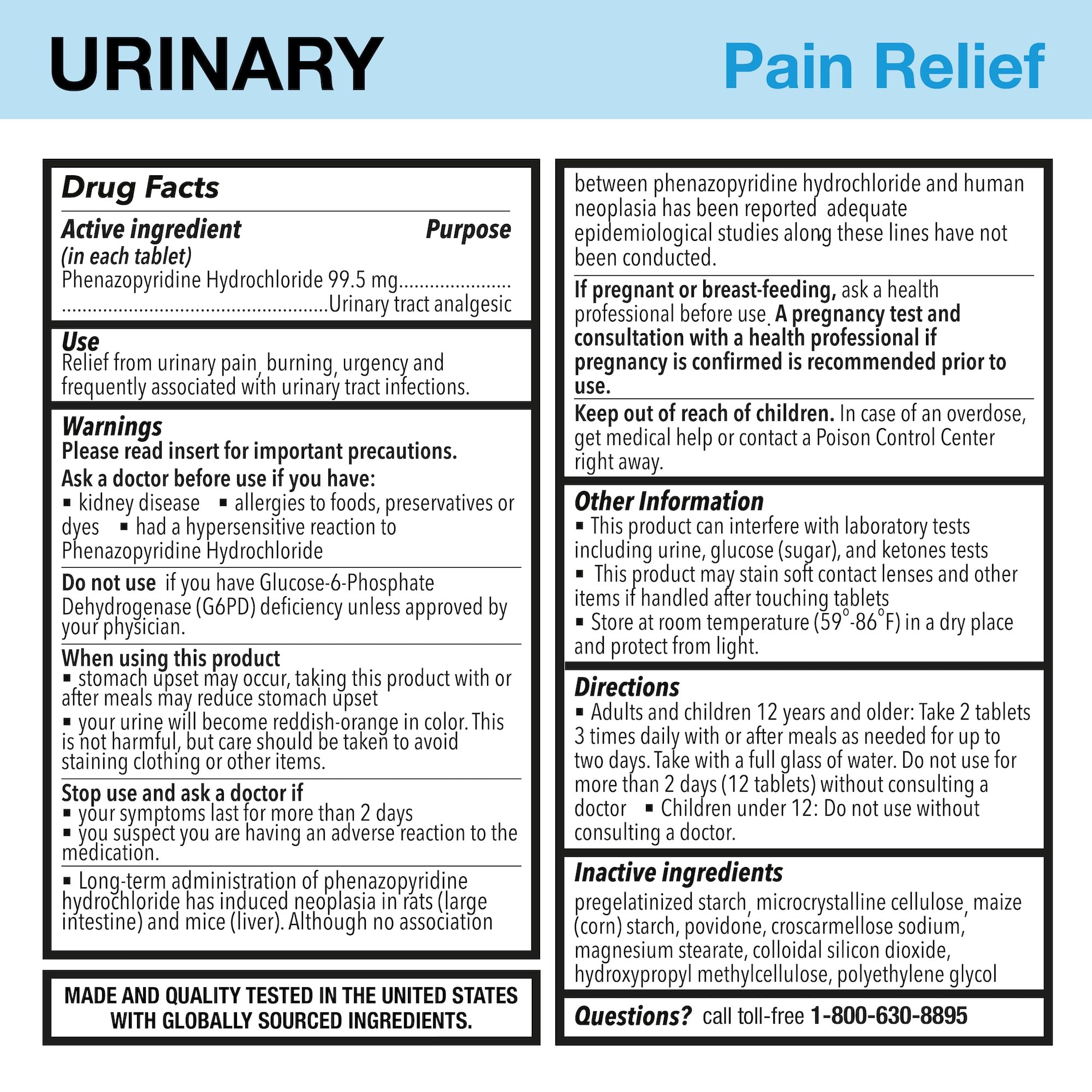 Puregen Labs Phenazopyridine Hydrochloride 72 count supplement facts panel
