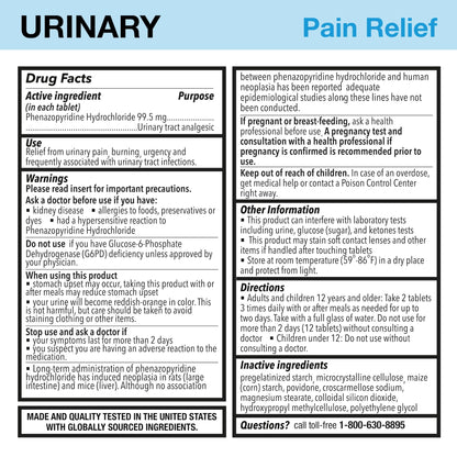Puregen Labs Phenazopyridine Hydrochloride 72 count supplement facts panel