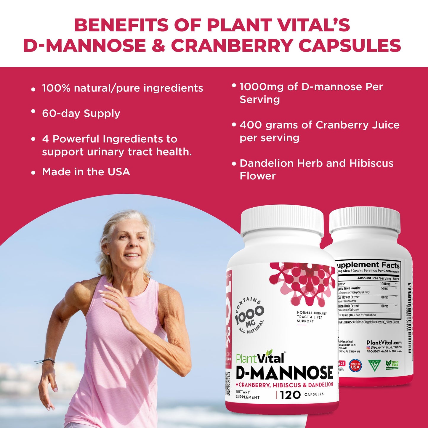 Plantvital bladder health supplement bottle showing natural ingredients list