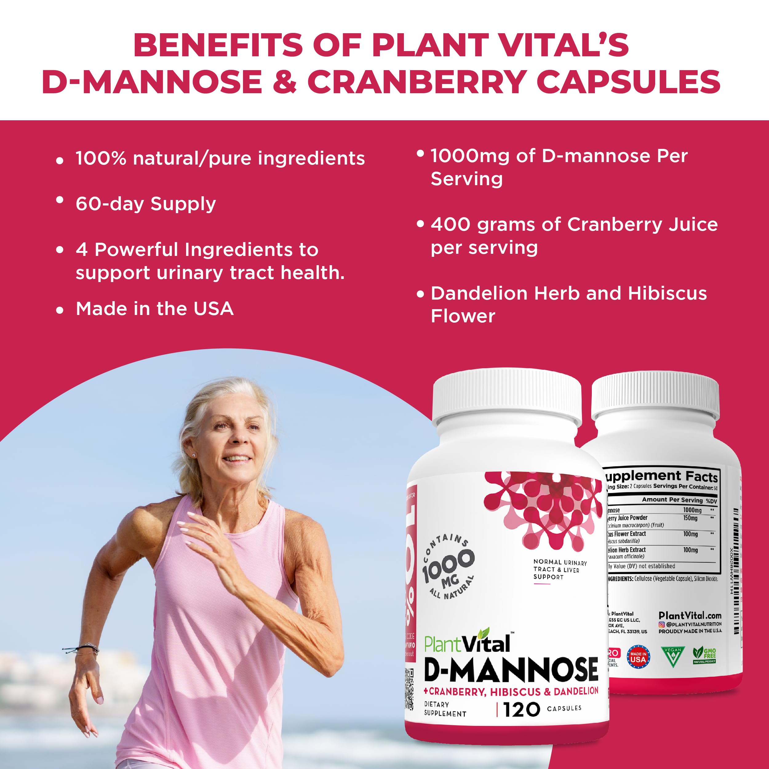 Plantvital bladder health supplement bottle showing natural ingredients list