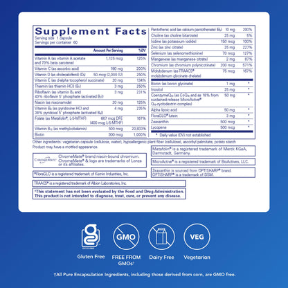 Pure Encapsulations O.N.E. Multivitamin nutritional supplement label details
