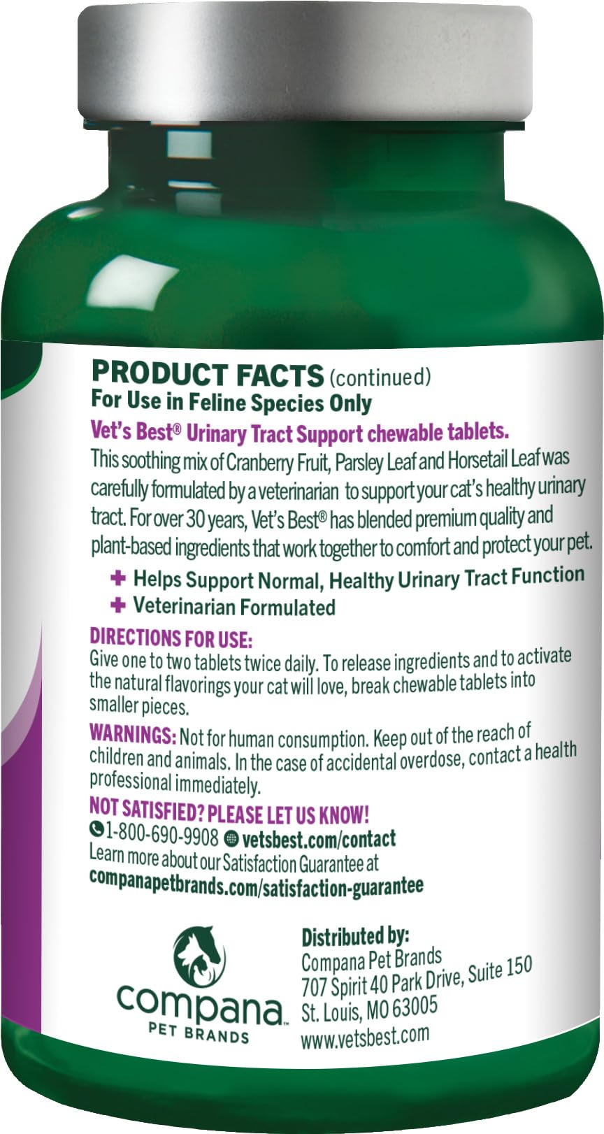 Vet's Best 60 count cat urinary health chewables side panel product features