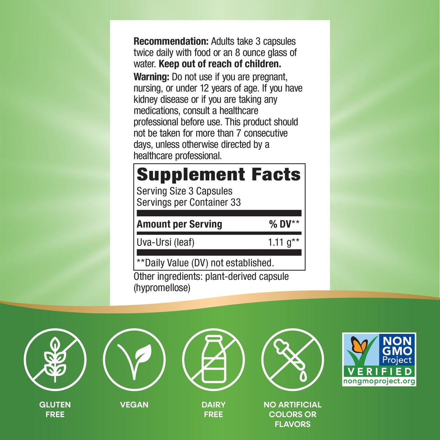 Authentic imported bottle of Nature's Way bearberry leaf herbal capsules on premium background