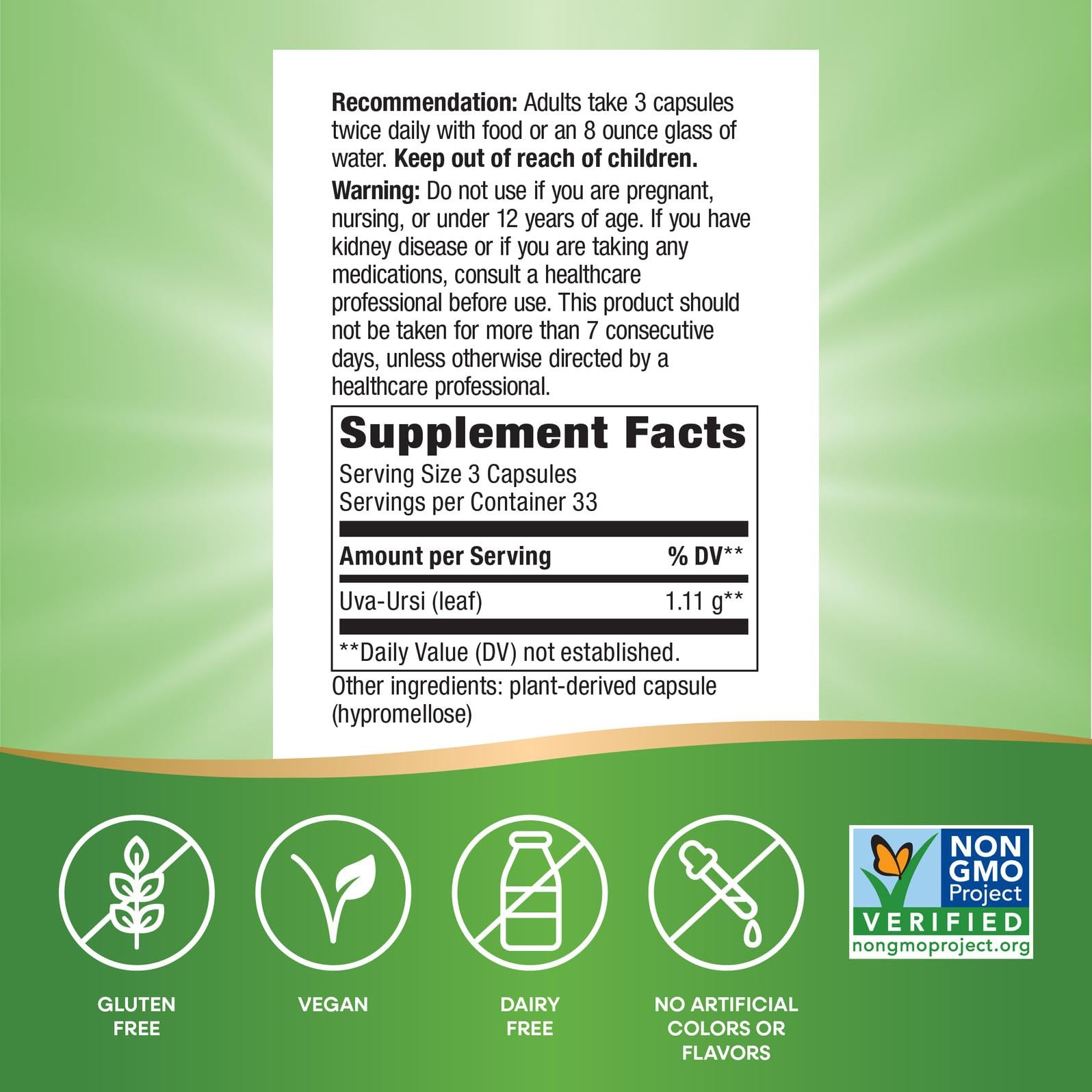 Authentic imported bottle of Nature's Way bearberry leaf herbal capsules on premium background