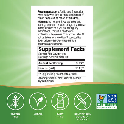 Authentic imported bottle of Nature's Way bearberry leaf herbal capsules on premium background