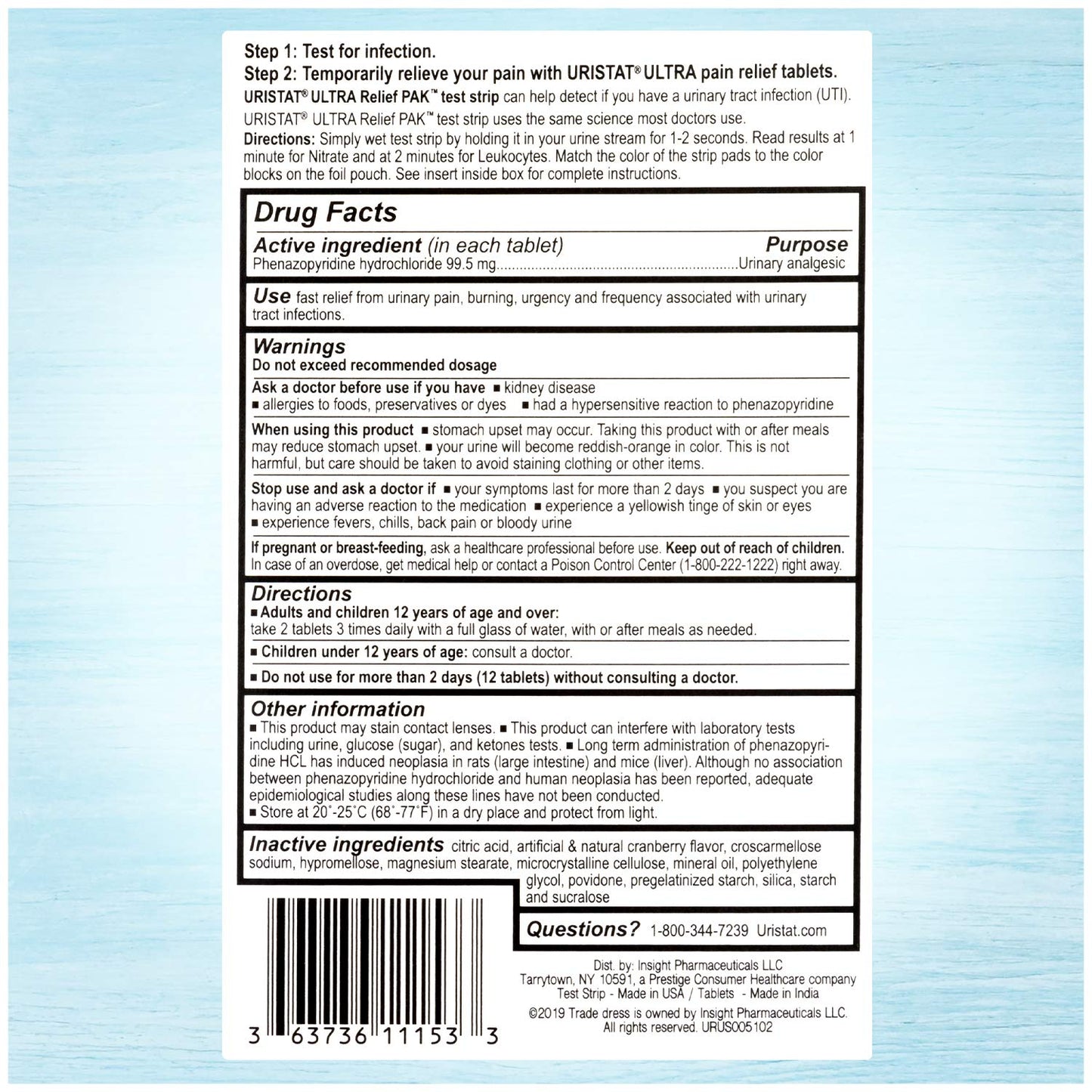 Uristat imported over the counter urinary tract infection symptom management kit