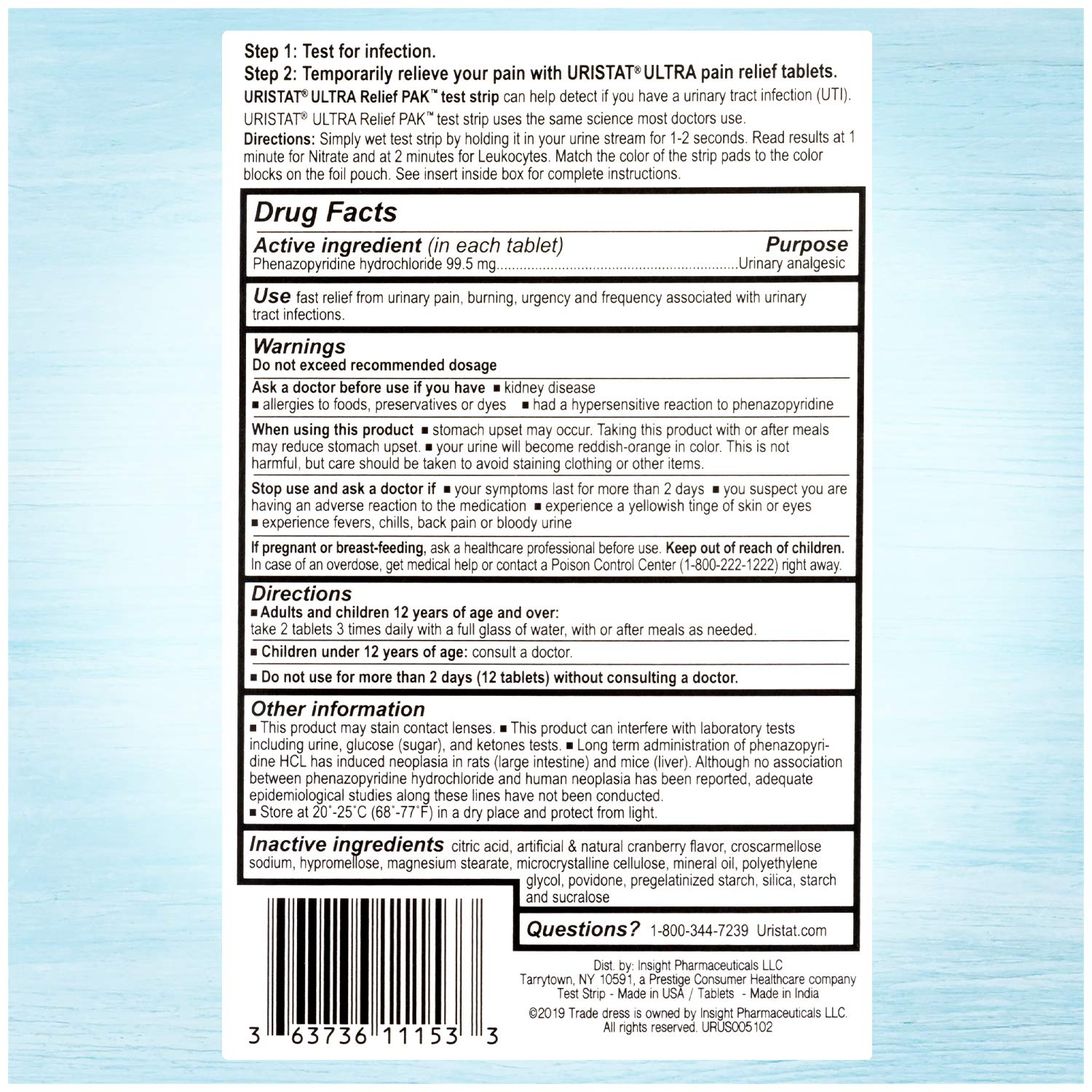 Uristat imported over the counter urinary tract infection symptom management kit