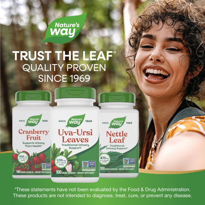 Full packaging details and short term usage directions for Nature's Way Uva Ursi