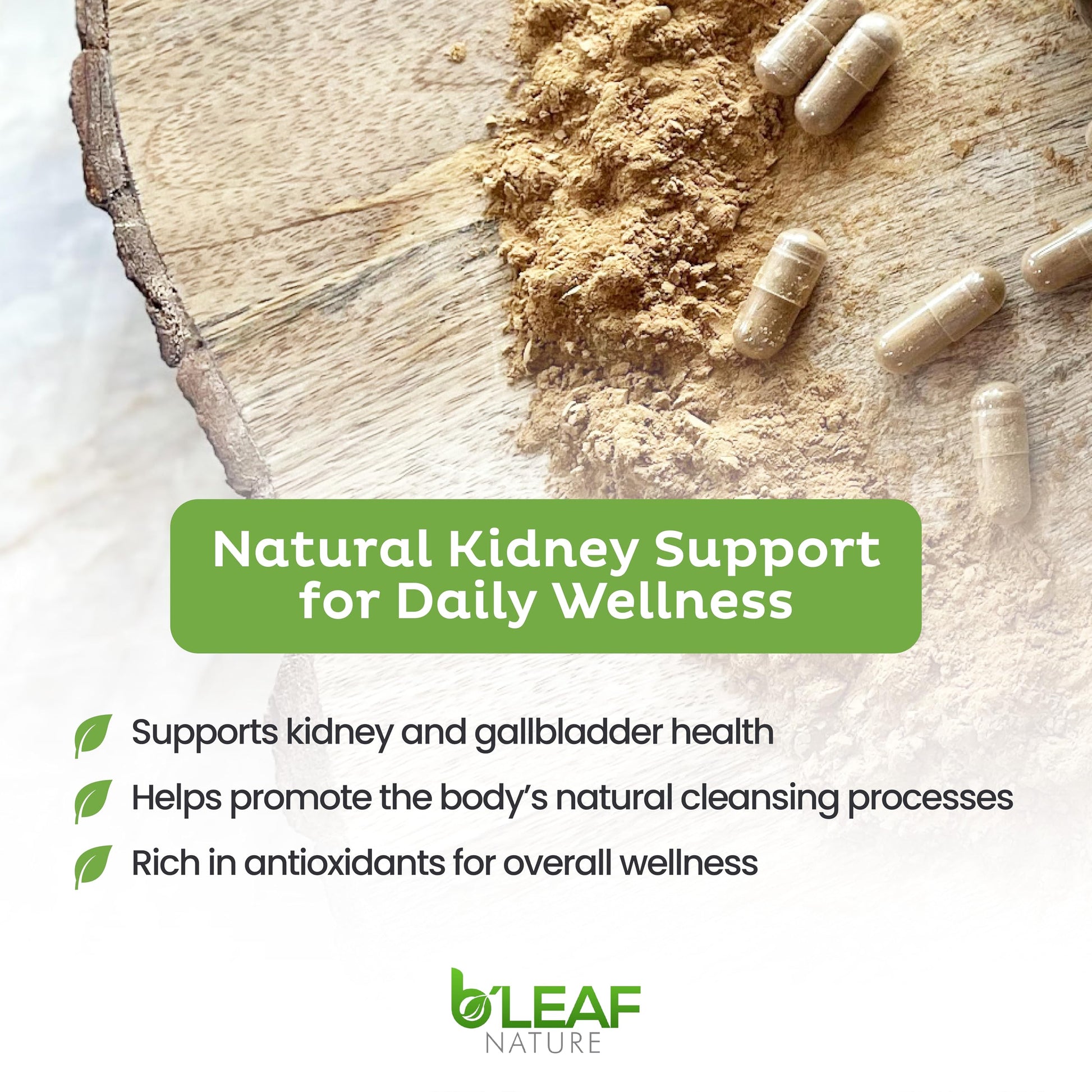 B'Leaf Nature Chanca Piedra herbal extract bottle showing vegan and non GMO seals.