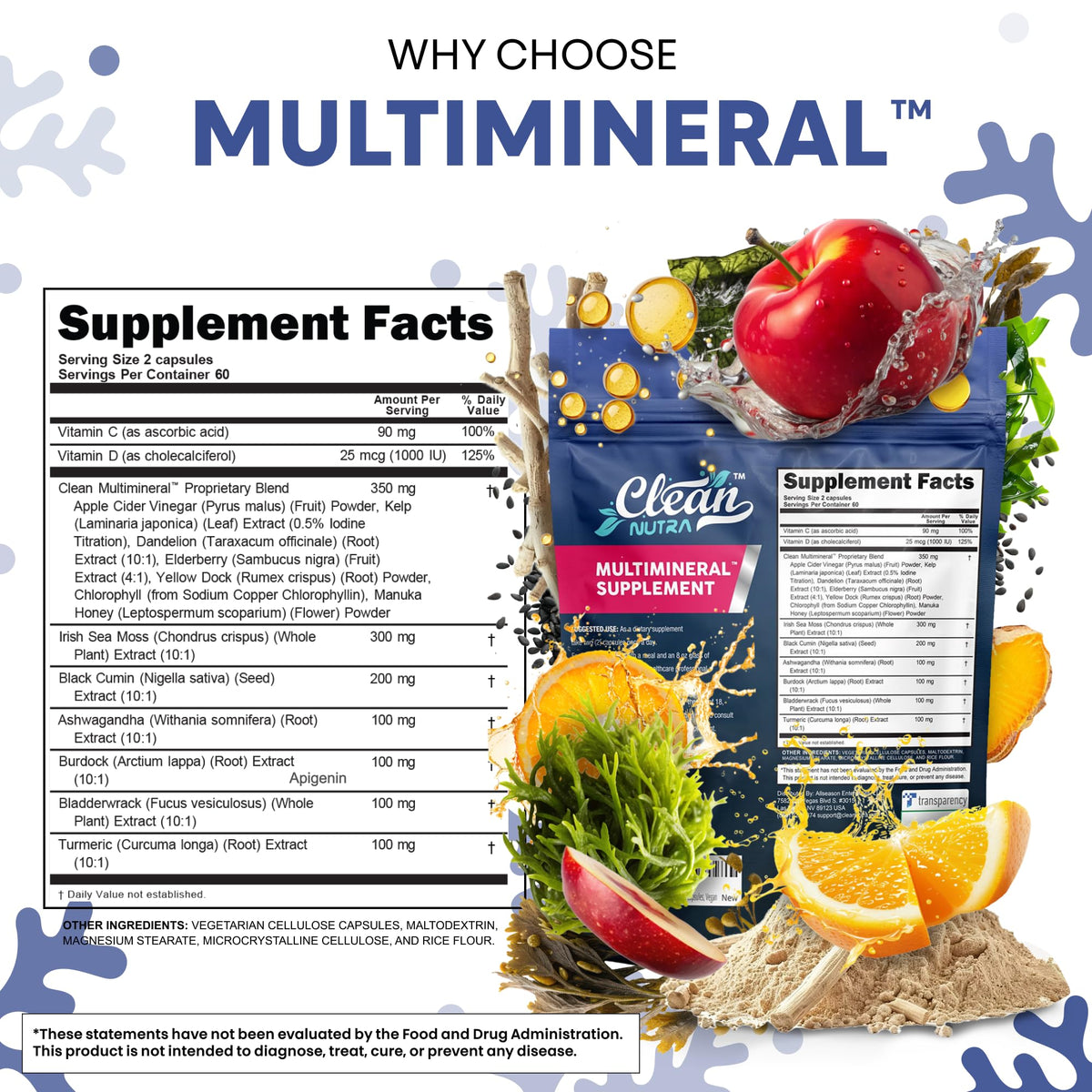 Nutraceutical supplement bottle displayed alongside natural herbal ingredients