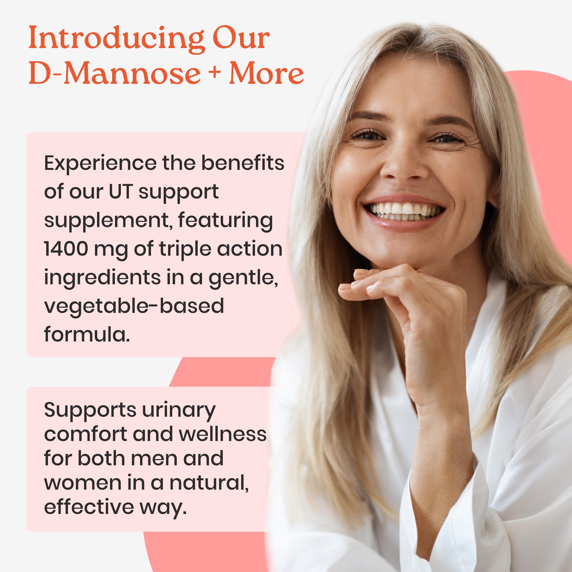 NewLife Naturals D Mannose with Cranberry and Hibiscus supplement label detailing the clean veggie formula.