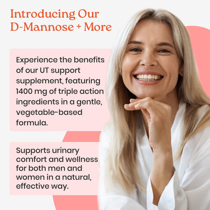NewLife Naturals D Mannose with Cranberry and Hibiscus supplement label detailing the clean veggie formula.