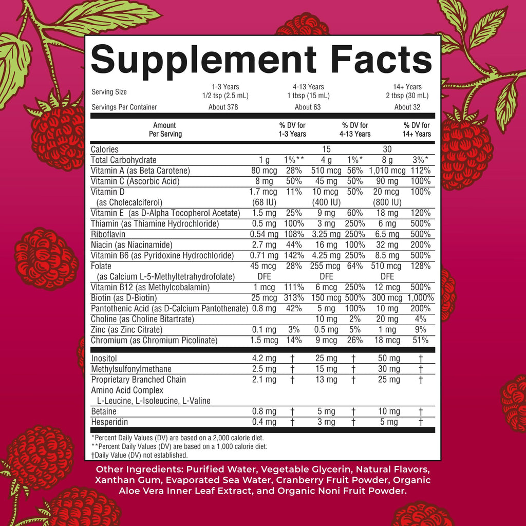 MaryRuth Organics Liquid Morning Multivitamin nutritional facts panel label