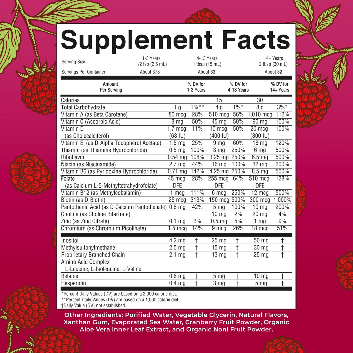 MaryRuth Organics Liquid Morning Multivitamin nutritional facts panel label