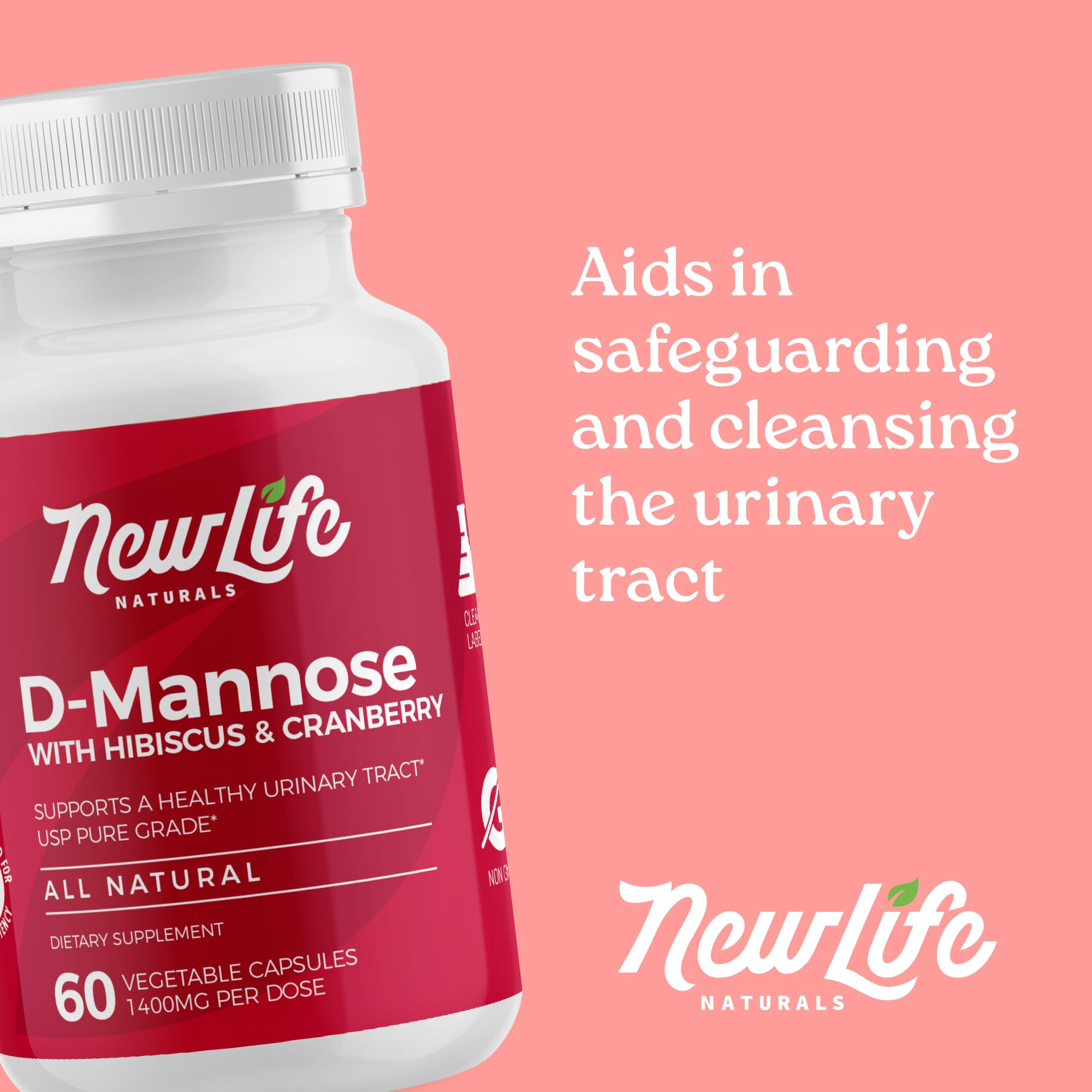 Authentic USA imported NewLife Naturals D-Mannose supplement bottle displaying the triple action ingredients.