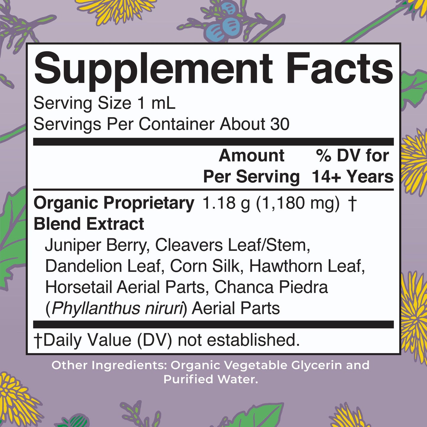 MaryRuth Organics Kidney and Bladder Liquid Drops packaging label showing organic ingredients.