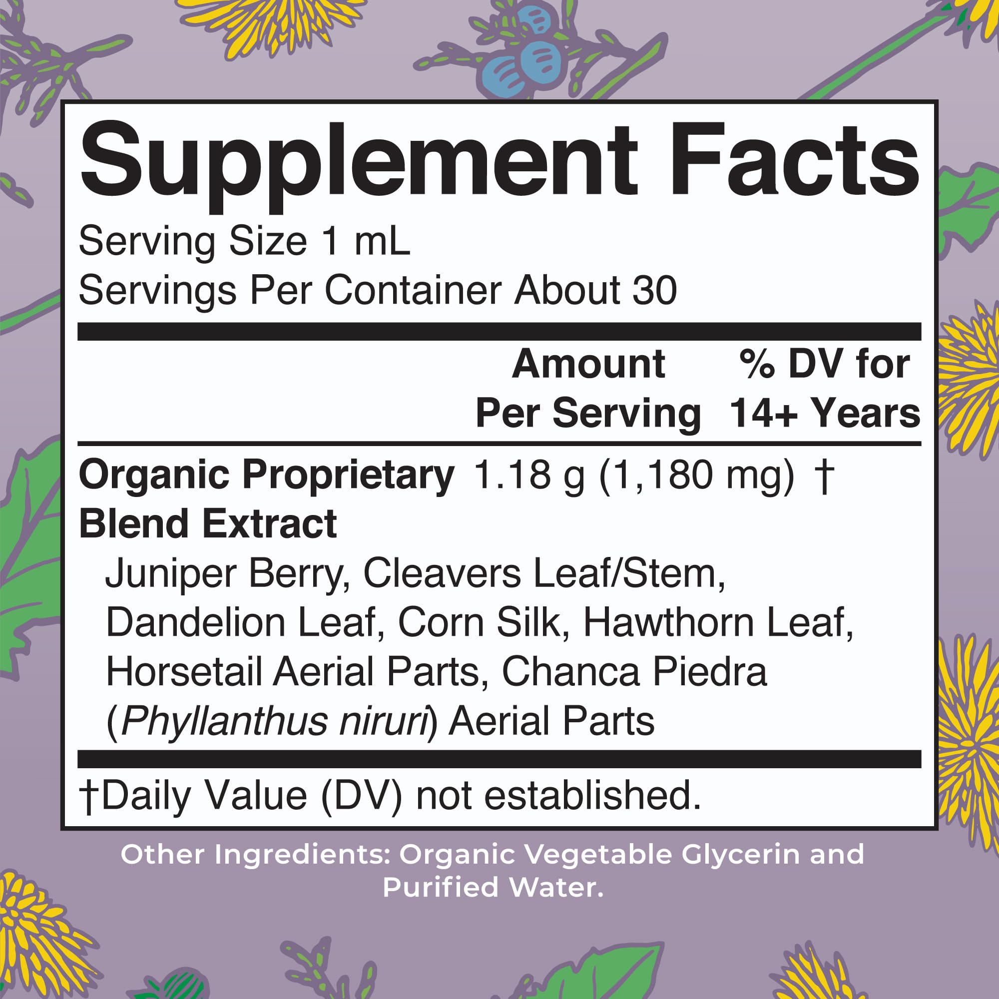 MaryRuth Organics Kidney and Bladder Liquid Drops packaging label showing organic ingredients.