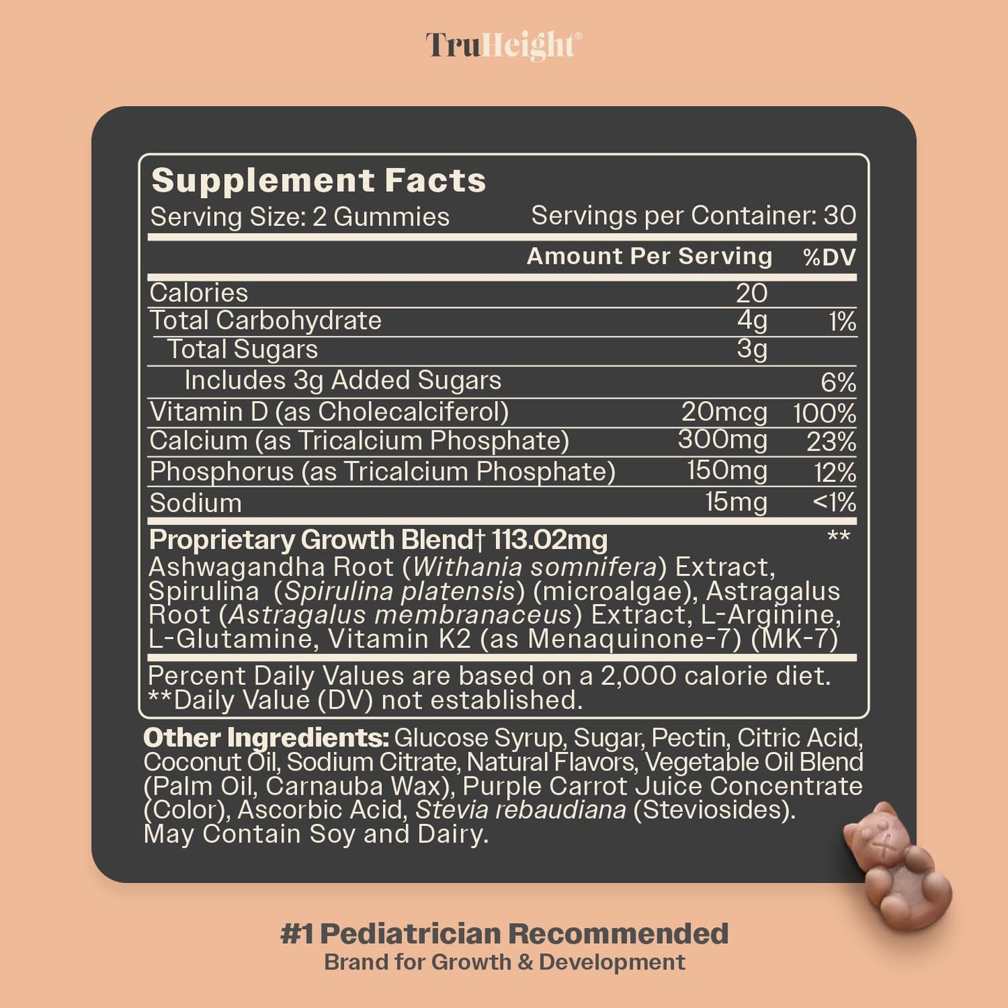TruHeight growth gummies 60 count bottle packaging