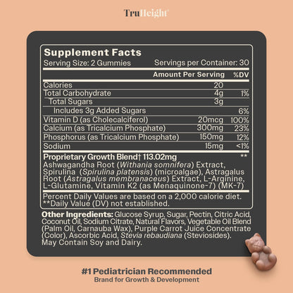 TruHeight growth gummies 60 count bottle packaging