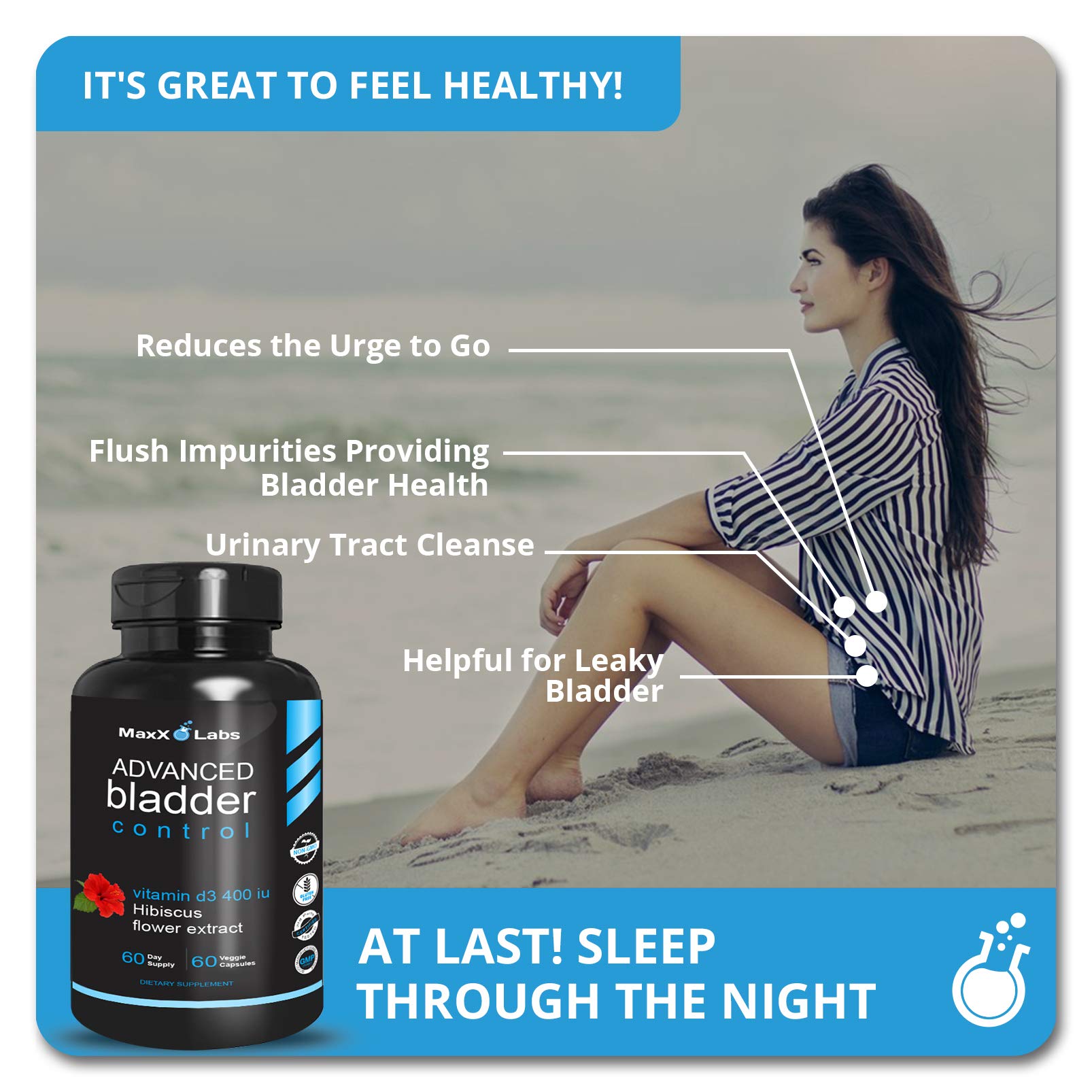 MaxX Labs bladder control supplement bottle showing pumpkin seed oil and cranberry ingredients