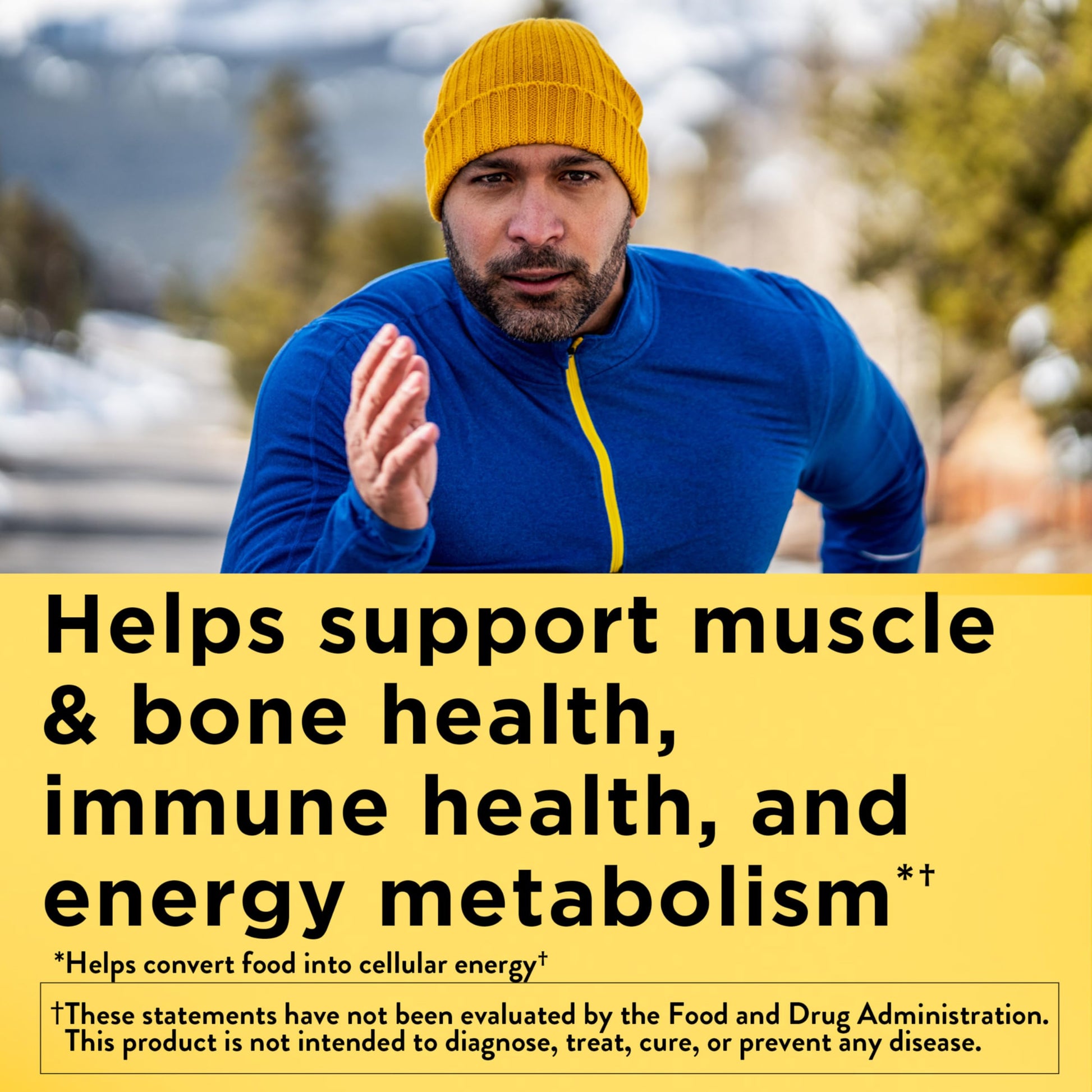 Nature Made Multi for Him iron free daily dietary supplement bottle angled showcasing ingredients label