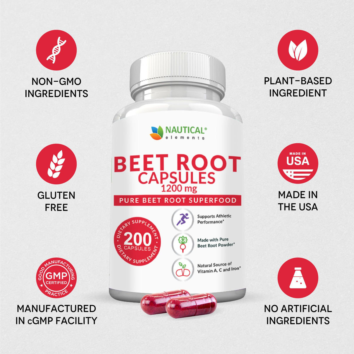 Nautical Elements Beet Root Capsules supplement facts and nutrition panel