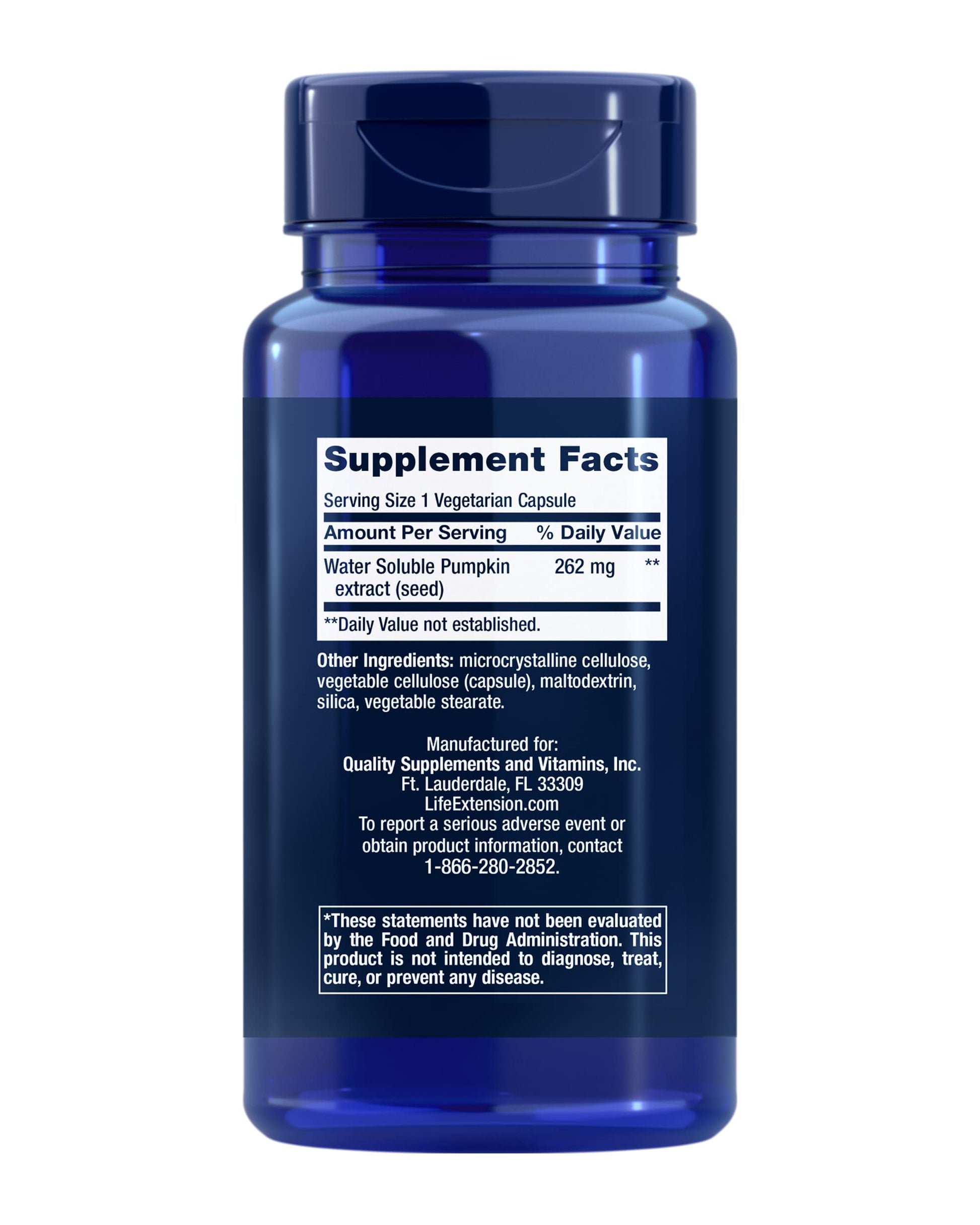 Life Extension pumpkin seed extract 60 capsules supplement label