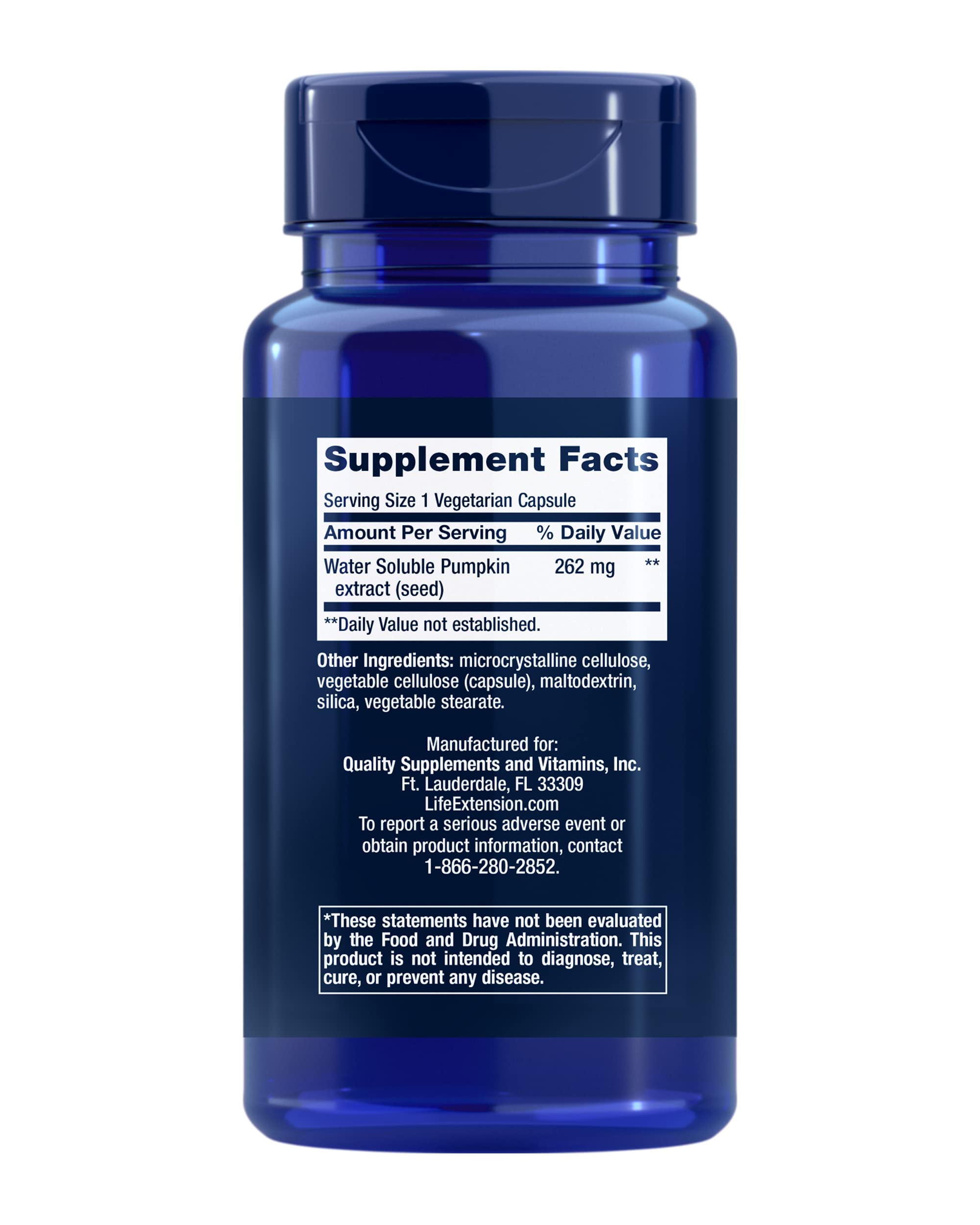 Life Extension pumpkin seed extract 60 capsules supplement label