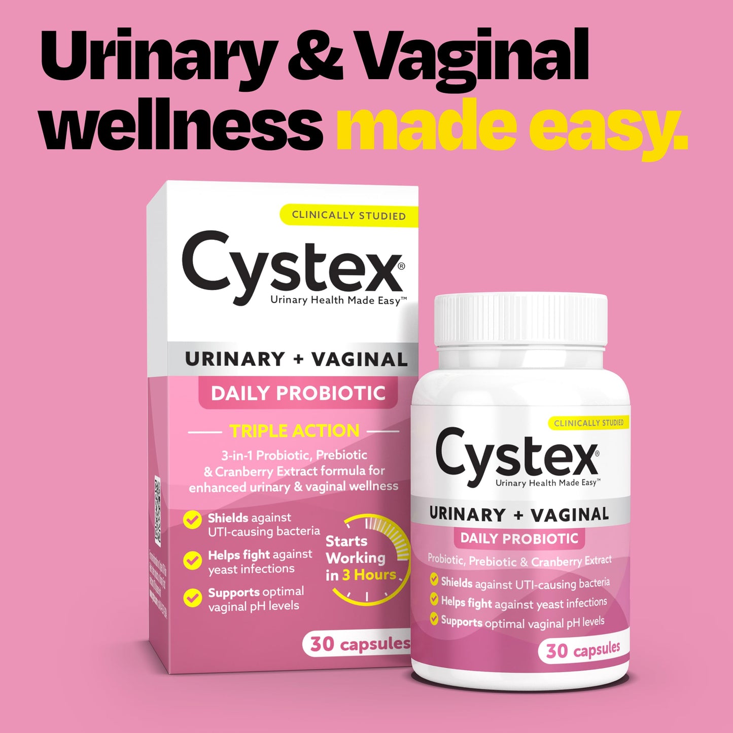 Authentic Cystex daily probiotic for women designed to support gut, vaginal, and urinary health.