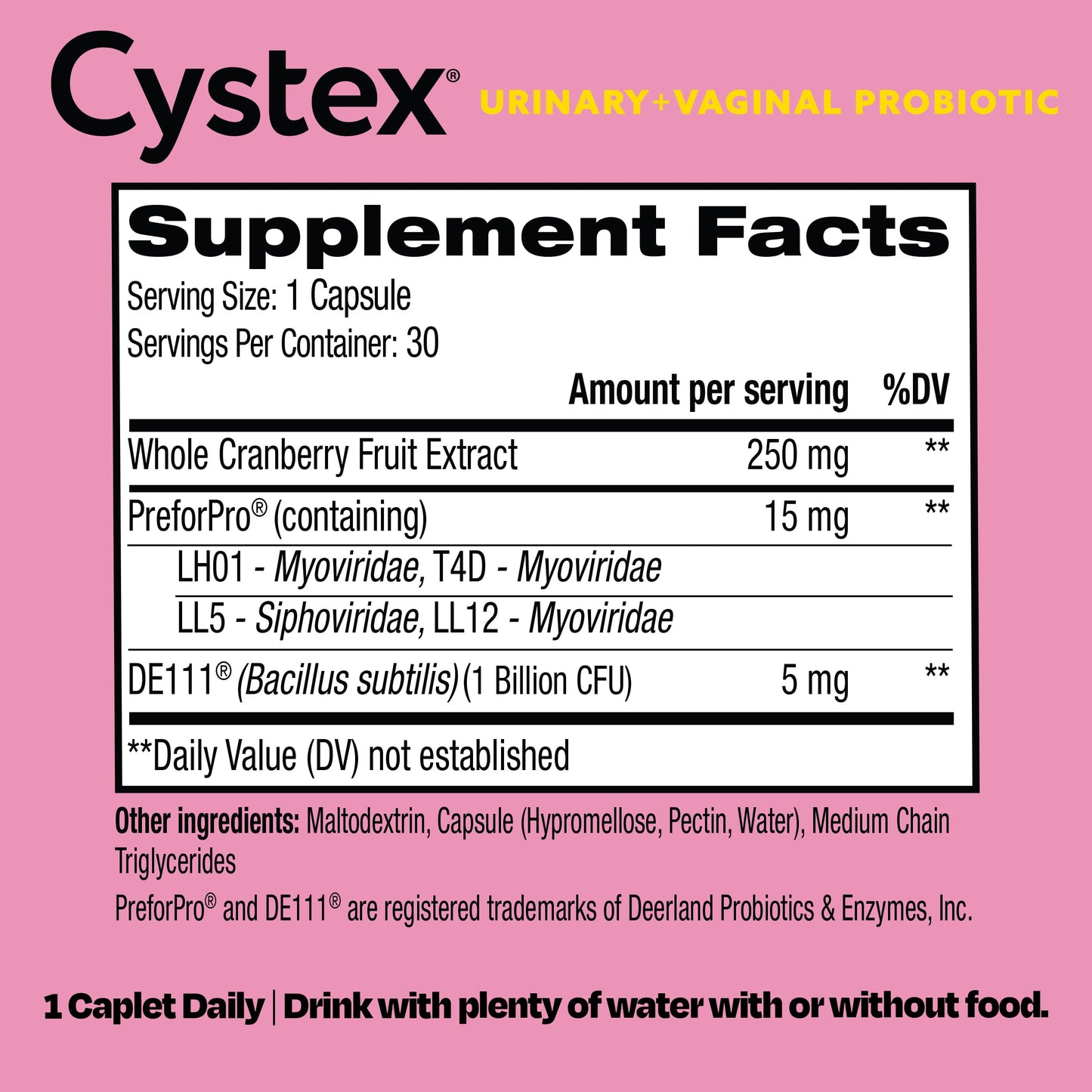Premium imported Cystex 3-in-1 feminine care supplement bottle on a clean background.