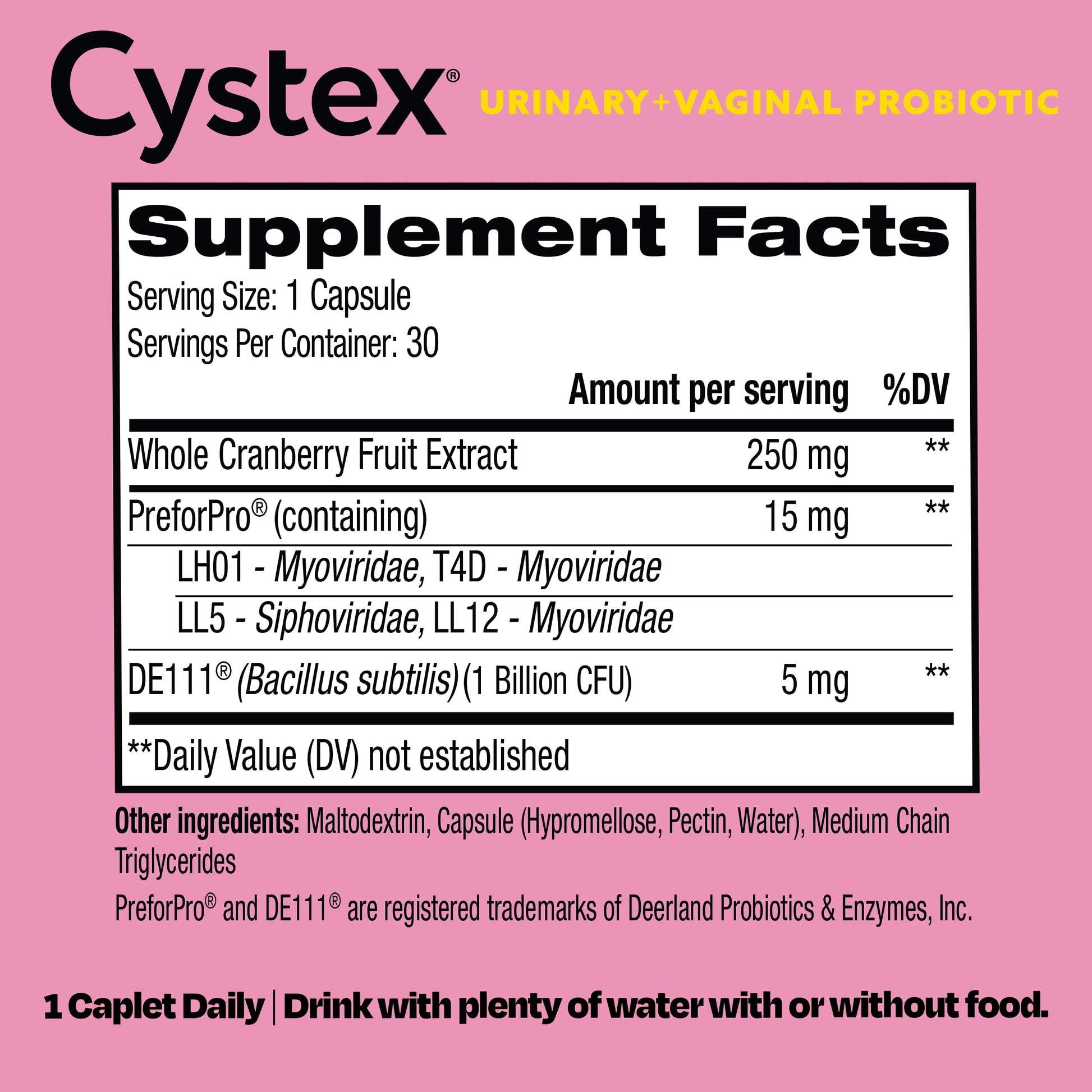 Premium imported Cystex 3-in-1 feminine care supplement bottle on a clean background.
