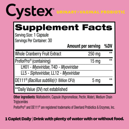 Premium imported Cystex 3-in-1 feminine care supplement bottle on a clean background.