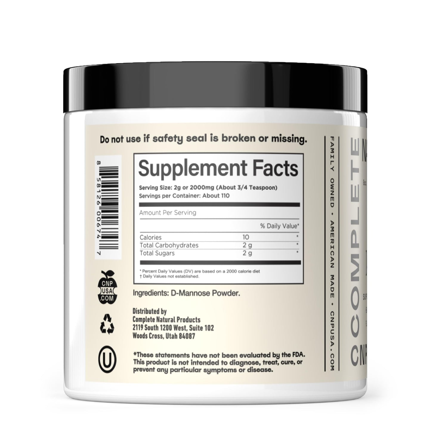 Easy mix D-Mannose powder formulation with inclusion scoop for accurate serving size