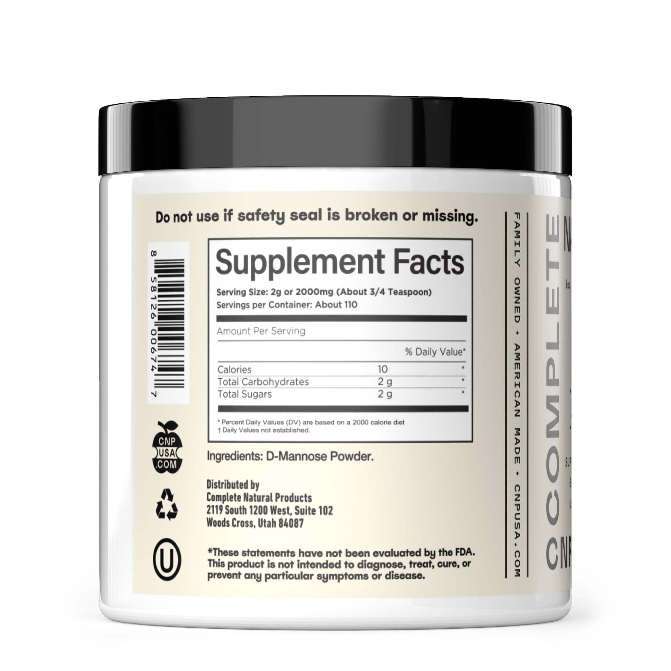 Easy mix D-Mannose powder formulation with inclusion scoop for accurate serving size
