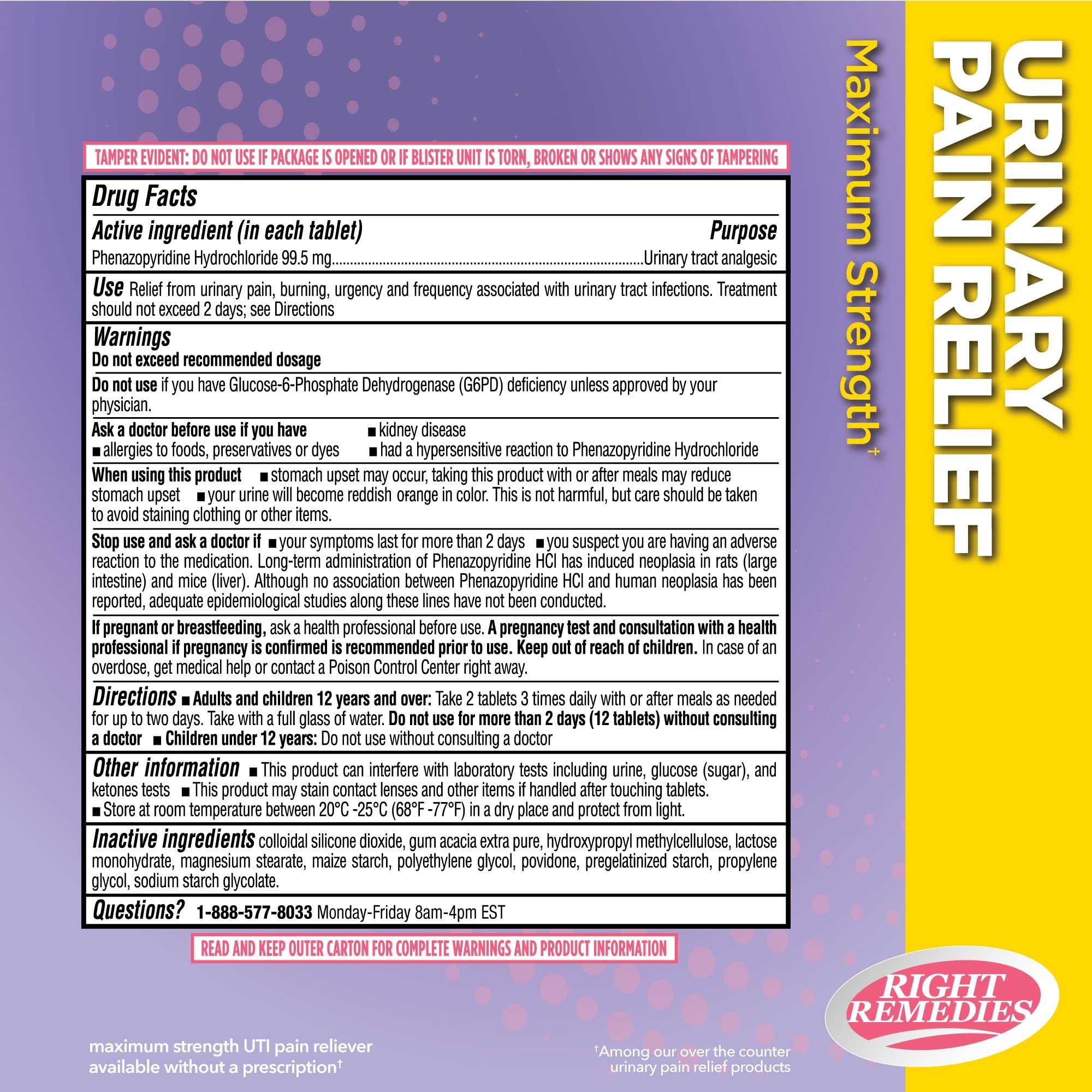 Right Remedies Phenazopyridine Hydrochloride ninety-nine point five milligrams packaging details