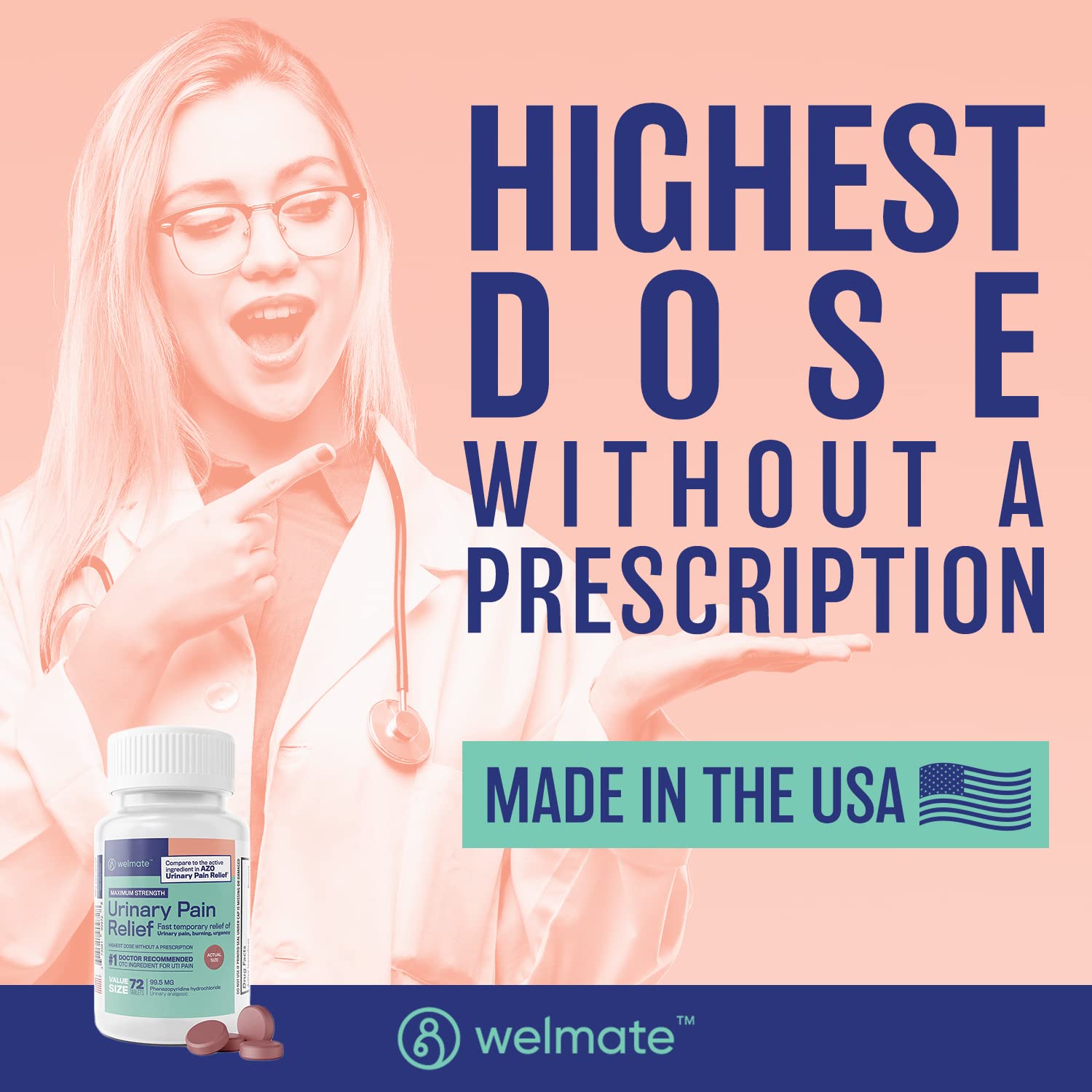 WELMATE over the counter urinary tract infection pain relief medication for men and women