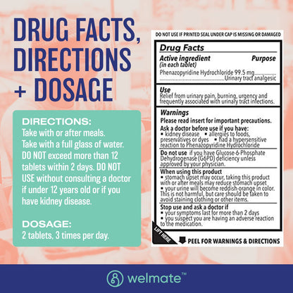 Authentic USA imported WELMATE fast acting bladder discomfort and burning relief tablets
