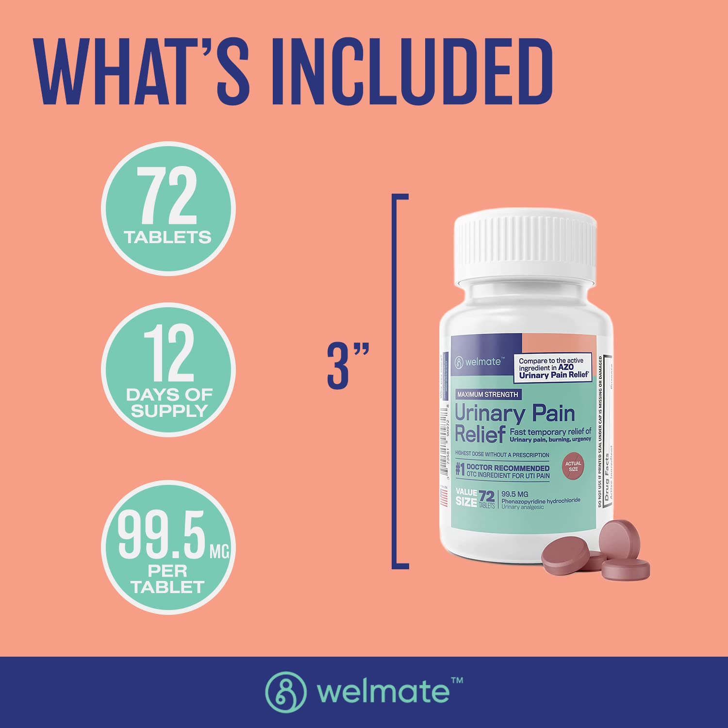 WELMATE maximum strength urinary analgesic seventy two count value size bottle setup
