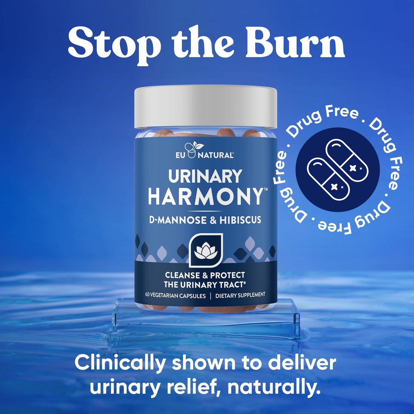 Eu Natural Harmony D-Mannose fast-acting bladder cleanse vegetarian capsules packaging.