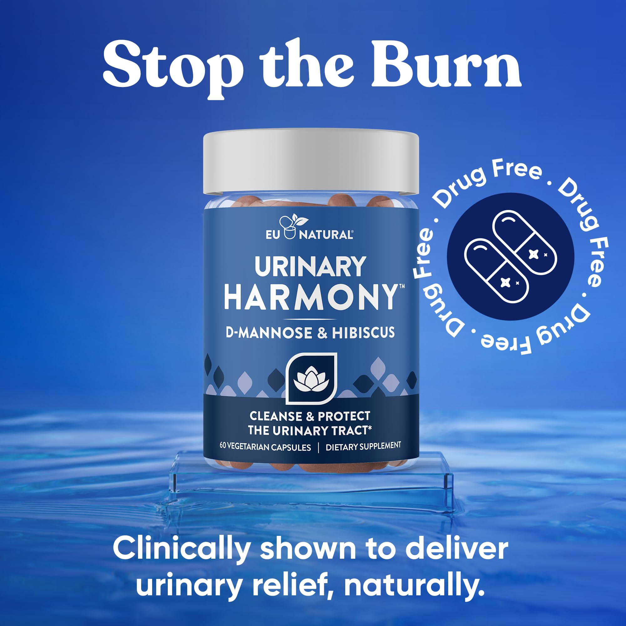 Eu Natural Harmony D-Mannose fast-acting bladder cleanse vegetarian capsules packaging.