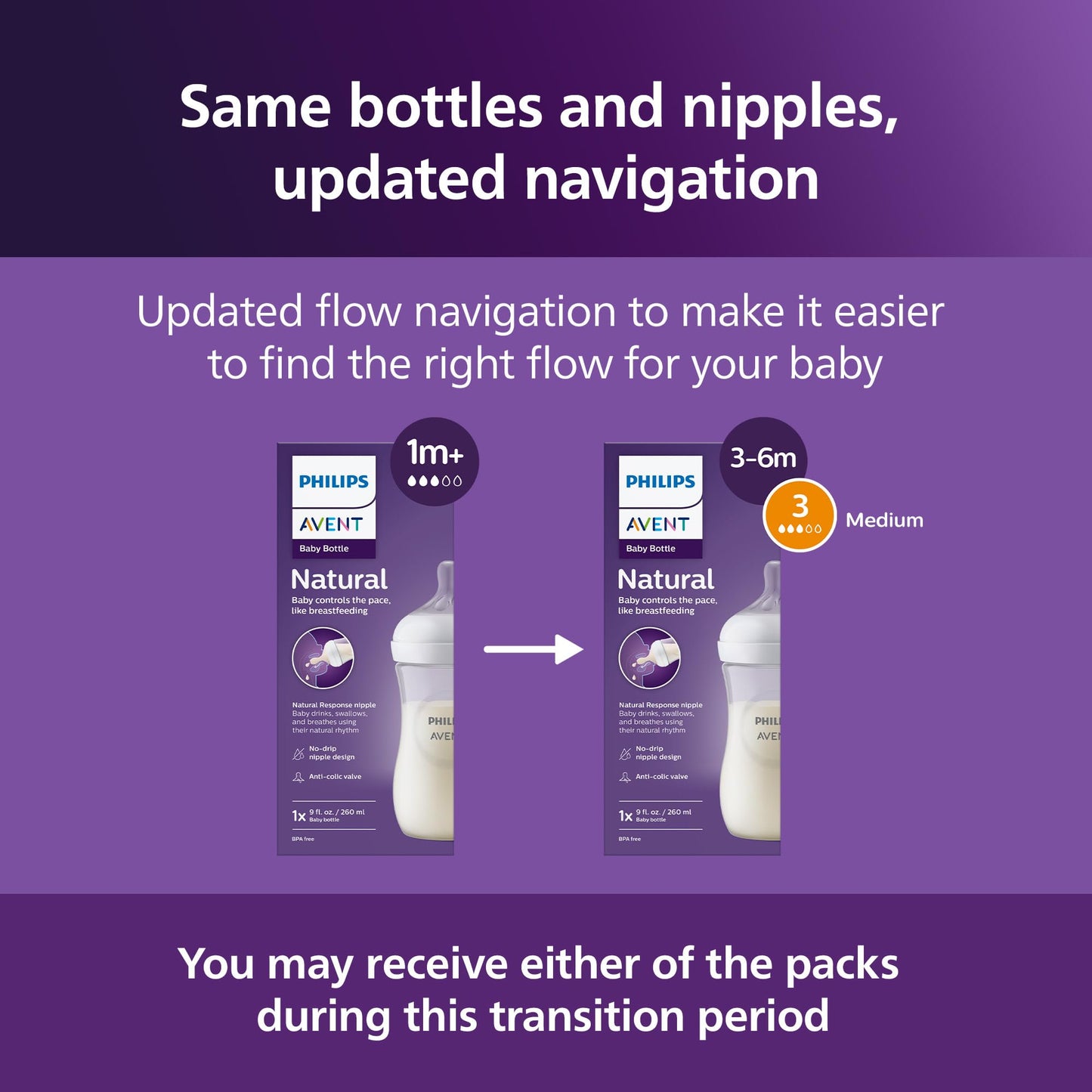 Philips Avent baby bottle packaging showing 9 ounce capacity