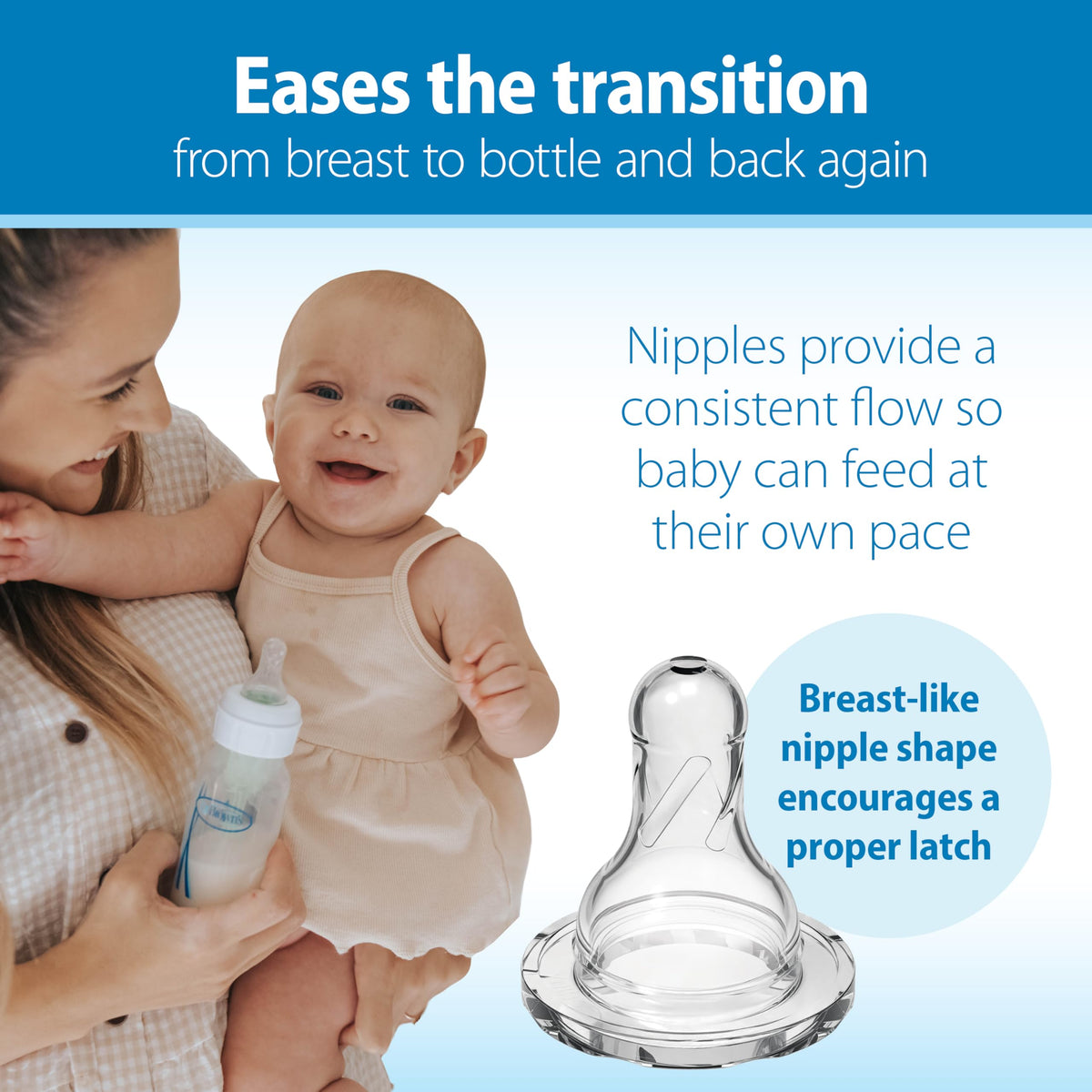 Close up of Dr. Brown's Level 1 slow flow silicone nipple