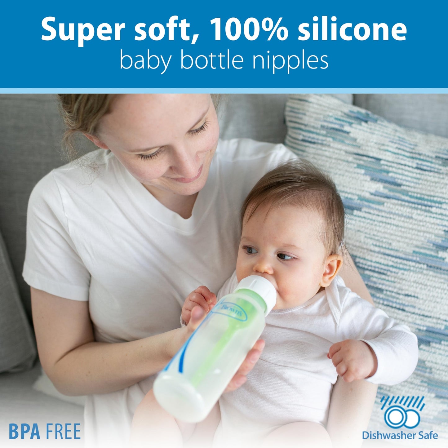Top view of Dr. Brown's narrow neck baby bottle components