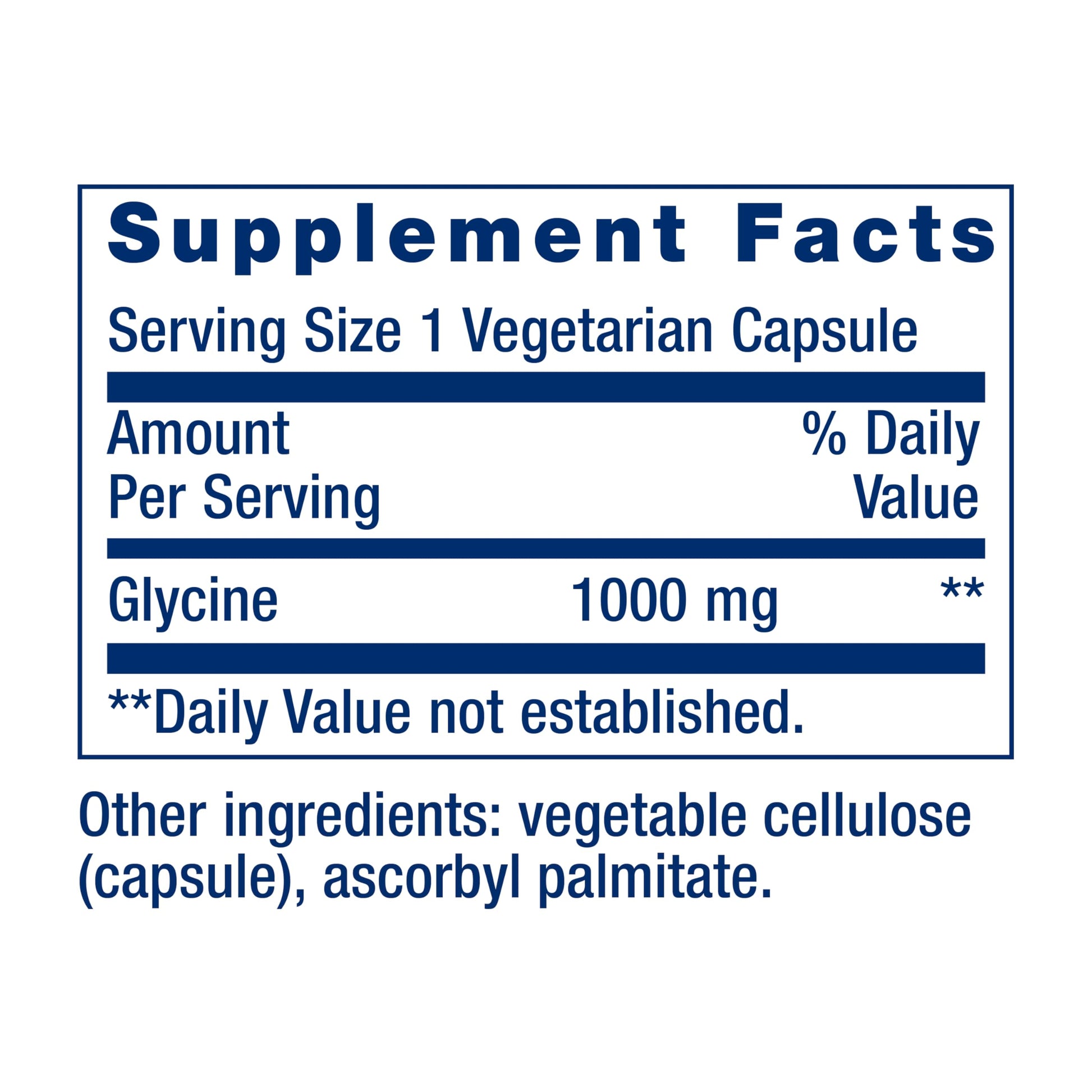 Side profile of Life Extension Glycine 1000 mg amino acid bottle