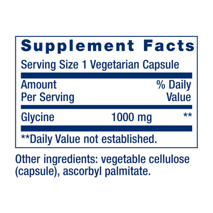 Side profile of Life Extension Glycine 1000 mg amino acid bottle