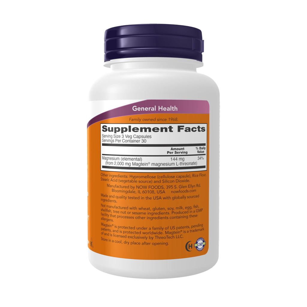 Now Foods Magtein nutritional supplement facts label details