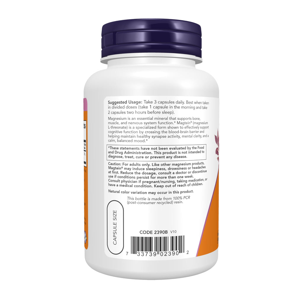 Now Foods Magnesium L-Threonate vegetarian capsules ingredient panel
