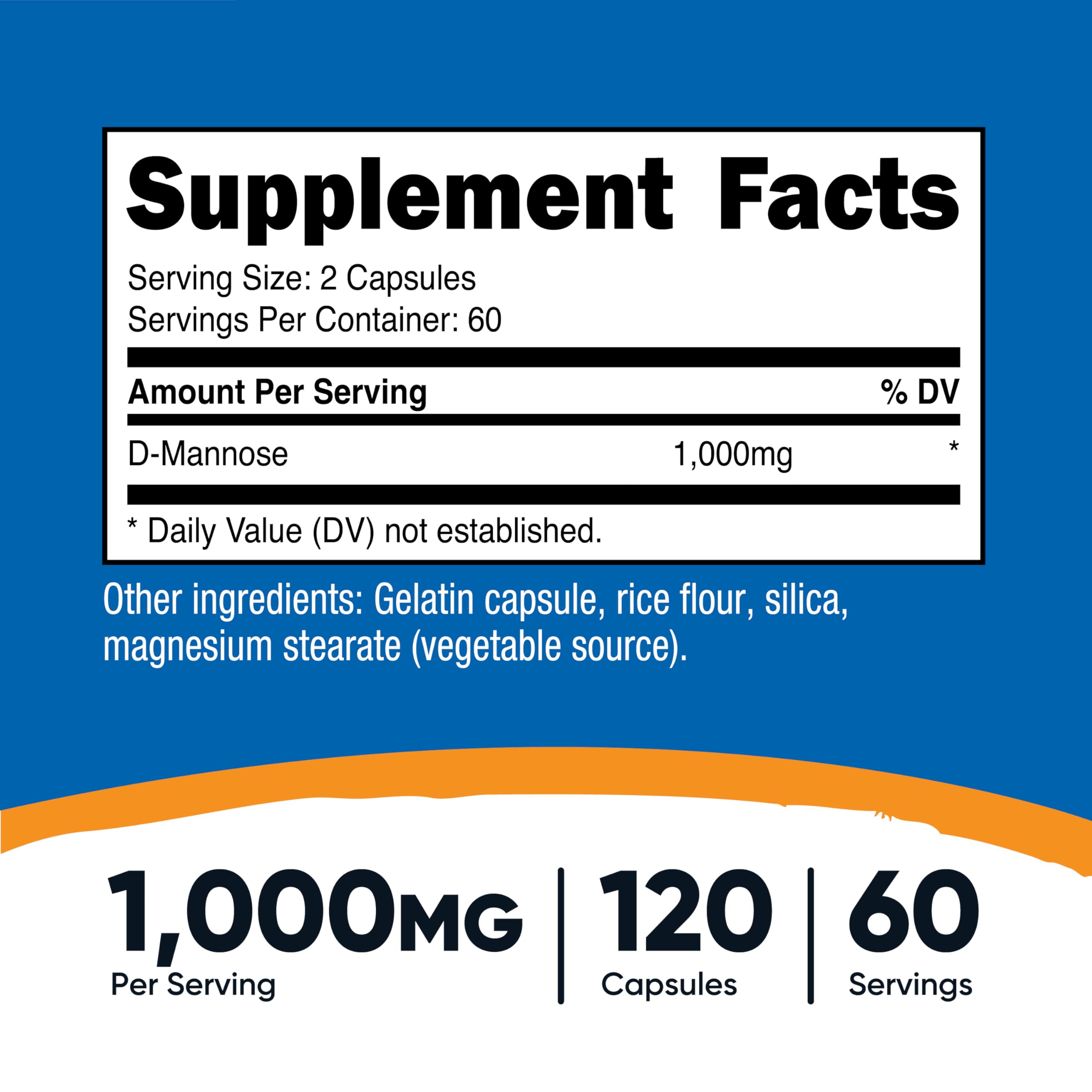 Nutricost D-Mannose dietary supplement showing 1000mg serving size details